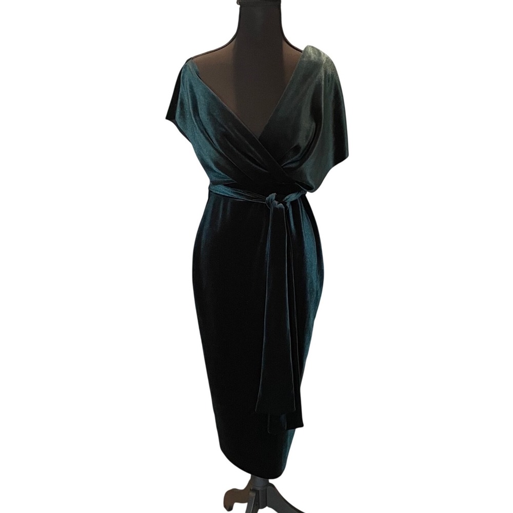 ASOS Womens Green Velvet Midi Dress Size US 8 Pencil Skirt
